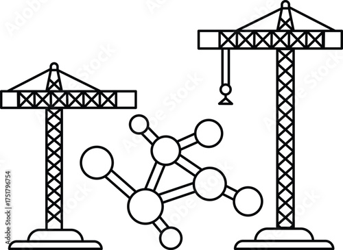 Two cranes are shown in the image, one of which is taller than the other