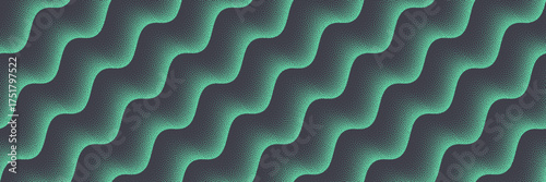 Vector abstract wide panoramic warped background with halftone gradient in mint violet colour. Grainy texture and trippy flow for psychedelic visuals, acid graphics, music art and creative fluid forms