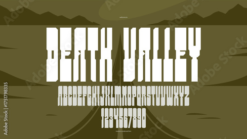 Wild west American style geometric massive tall and bold font for logos, western serif letters alphabet, condensed typeface like in wanted posters.