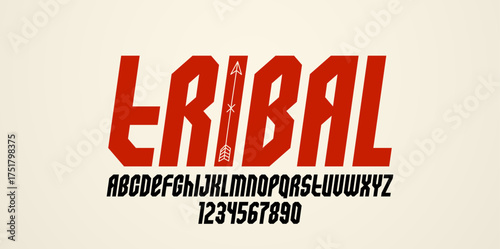Bold and massive heavy geometric font for logo creation, modern geometrical vector display typeface, typography with no round elements, only corners and straight lines geometry, italic version.