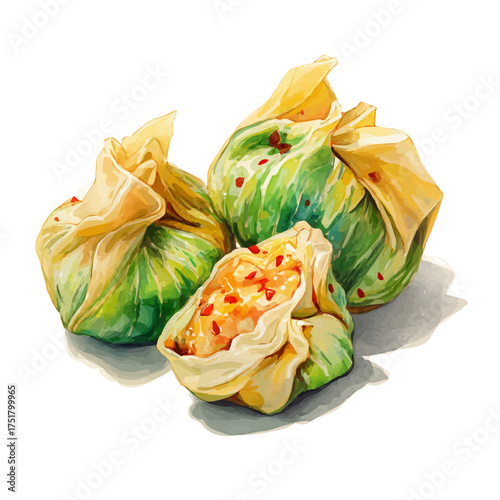 Wontons watercolor drawing vector, premium quality illustration on a clean white background.