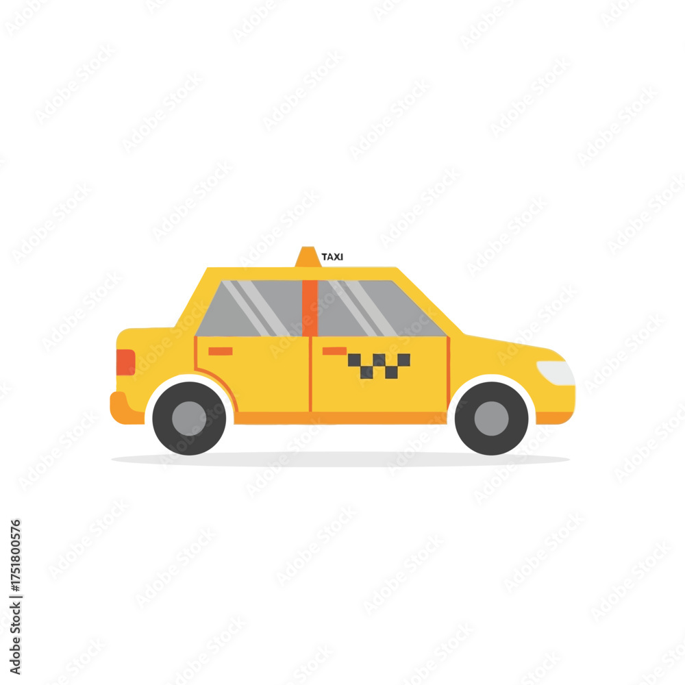 Naklejka premium Yellow taxi car illustration with checkerboard symbol on door.