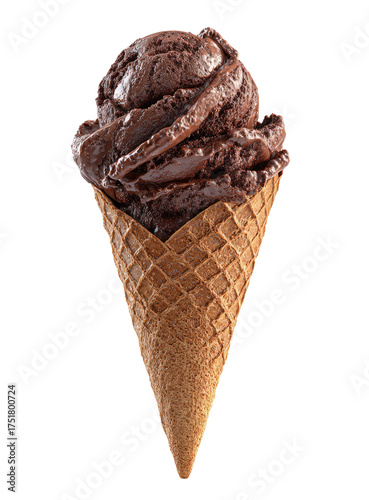 Chocolate ice cream scoop in a waffle cone