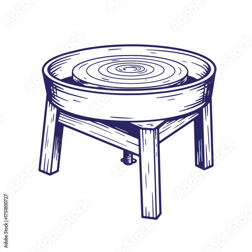 Hand drawn illustration of a pottery wheel depicting the art of ceramics and pottery