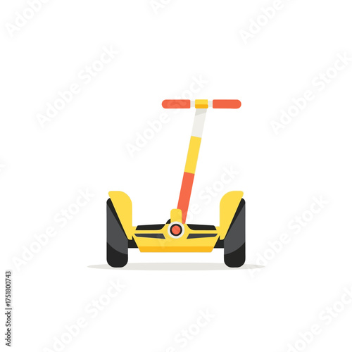 Yellow self balancing scooter with handle for personal transportation.