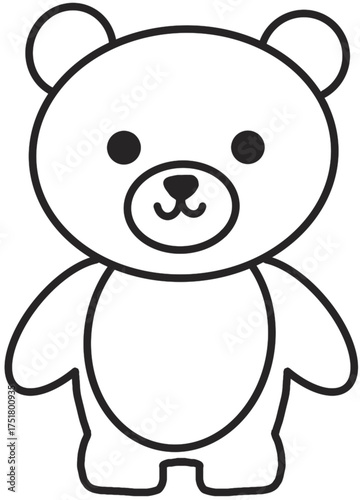 Bear outline, drawing, black and white, cartoon