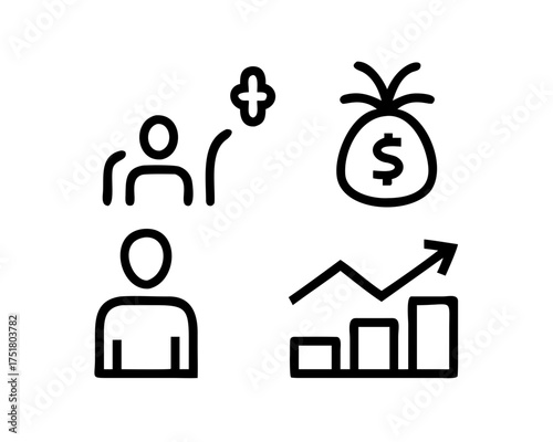 Icon showing business growth with increased customers and financial success