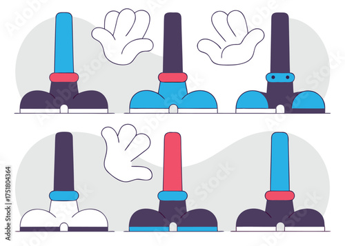 Cartoon hands and feet in shoes and gloves vector