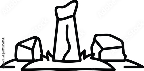 Ancient stone monument with surrounding rocks and grass doodle