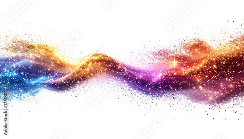 Rainbow glitter light trail wave — isolated on white
