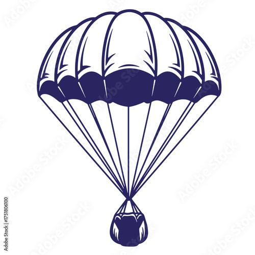 Vector illustration of a deployed parachute falling gracefully on an isolated white background