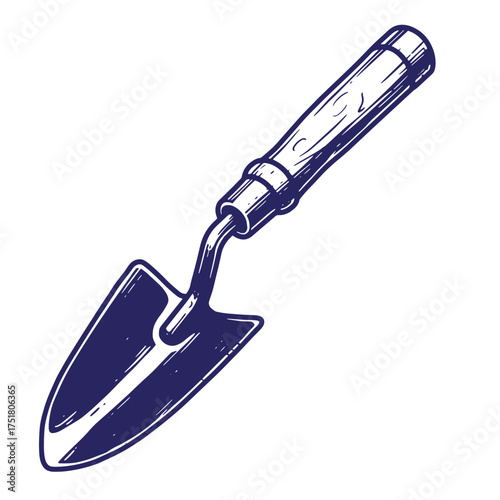 Vector illustration of a detailed gardening trowel with wooden handle isolated on white background