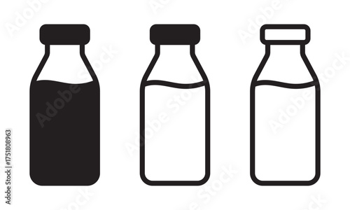 Milk Jar and Bottle Icons – Dairy Drink Symbol, Flat Vector Illustration