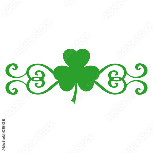 Logo con silueta de trébol con filigrana caligráfica. Silueta con florituras para felicitaciones y tarjetas del día de San Patricio