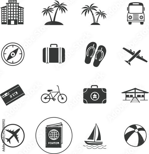 Travel and Vacation Icon Set – Tourism, Adventure, and Holiday Vector Symbols