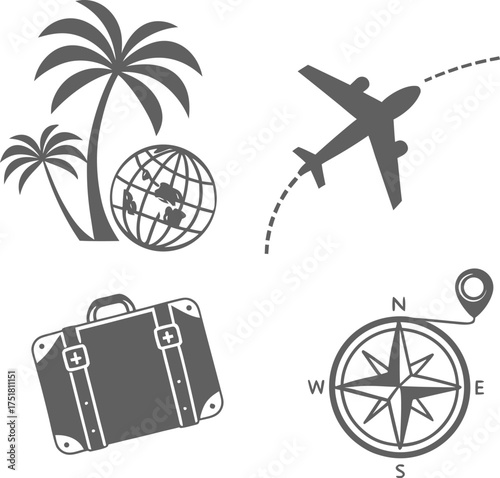 Travel and Vacation Icon Set – Tourism, Adventure, and Holiday Vector Symbols
