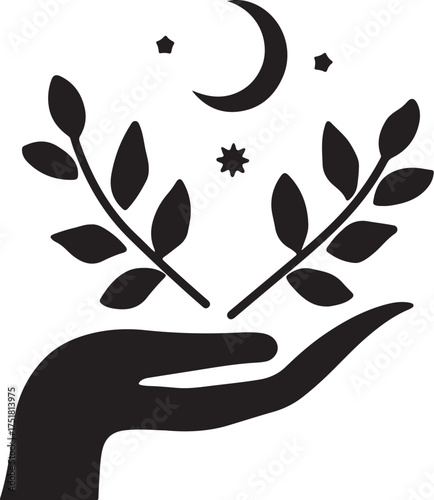 Enchanted Moon Cat with Magic Hand