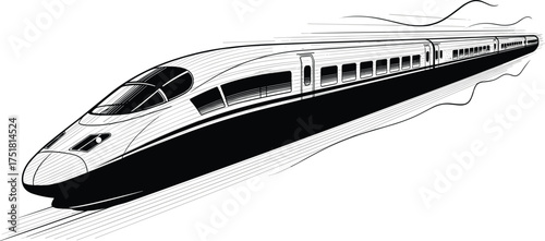 High speed bullet train silhouette, modern transportation, fast travel, sleek design, motion lines, railway technology, futuristic transport, black illustration artwork
