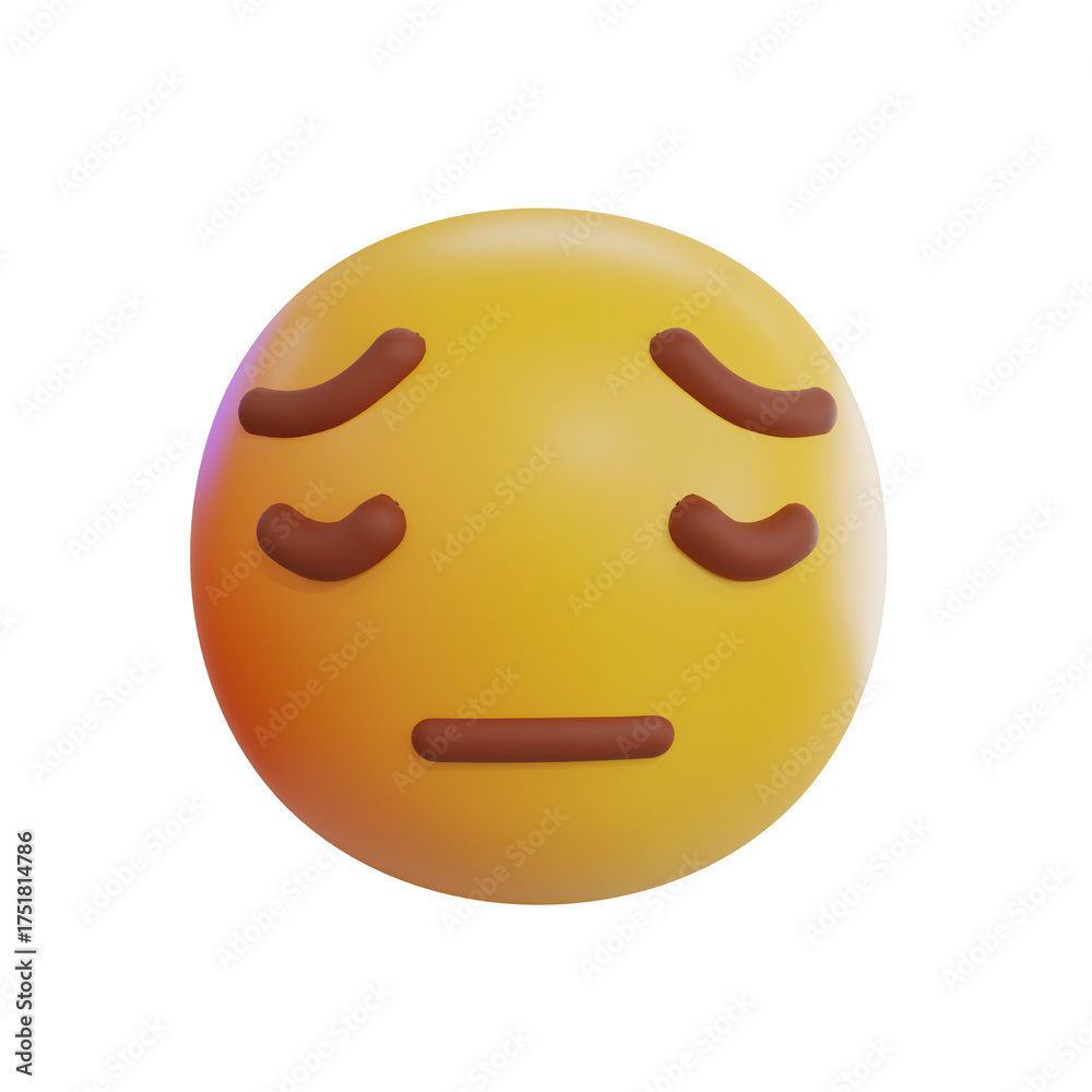 Fototapeta premium A 3D rendered yellow emoji face with closed eyes and a flat mouth expressing disappointment or sadness against a transparent background