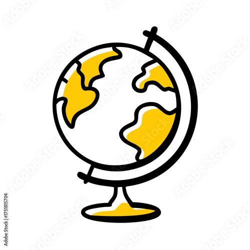 Yellow Globe Icon on Black Background world earth