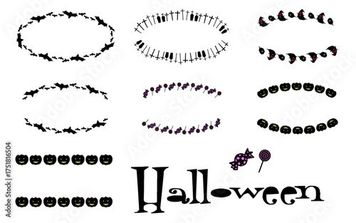 手描きハロウィンのフレーム、イラストセット。