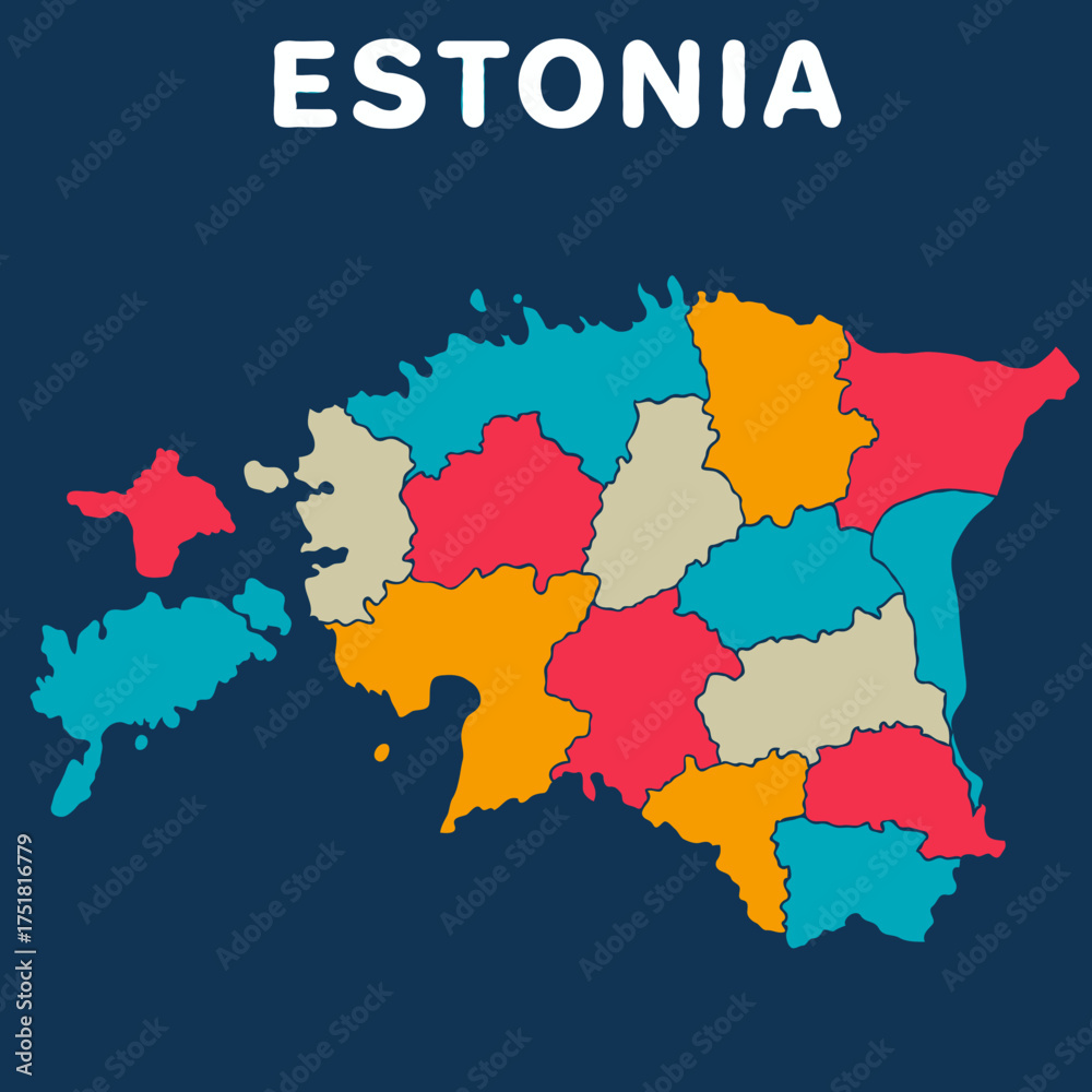 Naklejka premium colorful map of ESTONIA on dark background with detailed outline vector illustration 