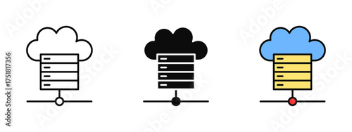 Hosting icon in stroke, fill, and color styles with a clean white background ideal for representing web servers, cloud hosting, website management,  in tech or IT related designs.