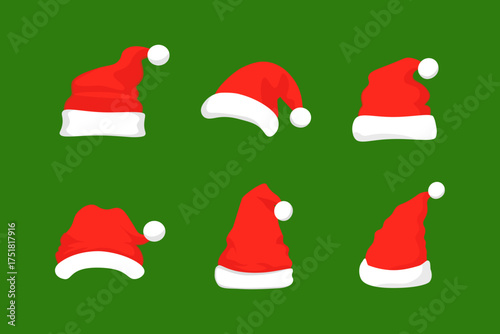 Santa Hat Vector Set: Christmas Red Cap Icons