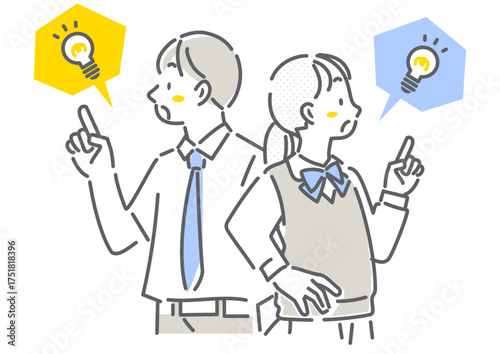 ひらめく高校生　シンプルでお洒落な線画イラスト