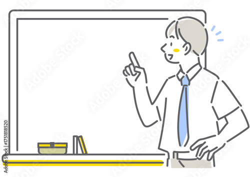 黒板を指差す男子高校生　シンプルでお洒落な線画イラスト