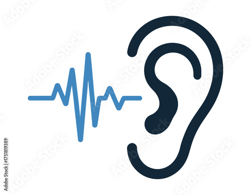Abstract illustration of an ear receiving sound waves representing hearing and audio perception