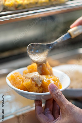 Close-up of sambal goreng krecek, a traditional Indonesian spicy dish made from cow skin cooked in chili and coconut sauce