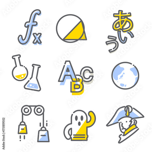 Subject icon style illustration set: Simple and stylish line drawing illustrations