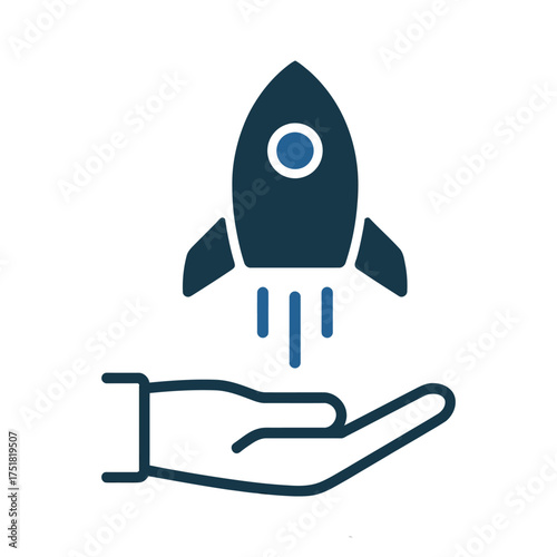 Hand holding a rocket launching upwards symbolizing startup growth and new beginnings