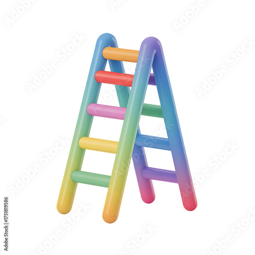 3d rendering of rainbow ladder on transparent background. colorful steps, gradient, pastel tones