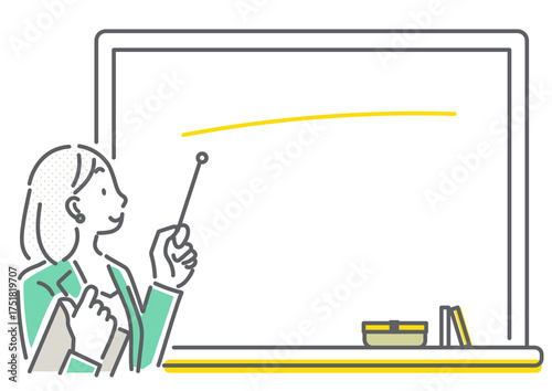 A woman explaining using a blackboard - simple and stylish line drawing illustration