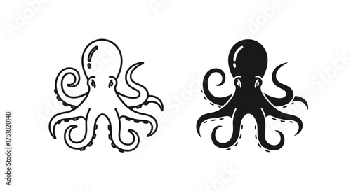 Black and White Octopus Vector Illustration