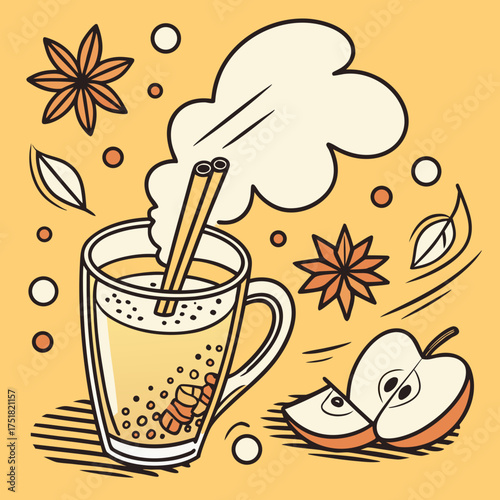 Warm mulled cider with cinnamon, star anise, and apple slices, perfect for cozy autumn nights and festive holiday gatherings, a delicious seasonal treat