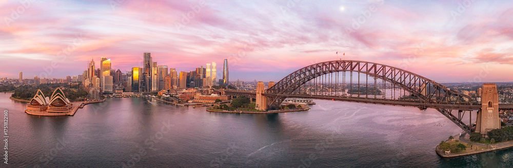 Naklejka premium D Sydney Kirribilli pink CBD close Panorama