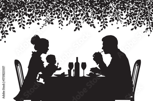Minimalist family eating dinner together silhouette depicting warmth, love, and connection around the dining table