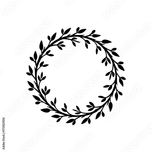 Floral wreath of leaves and branches on transparent background silhouette