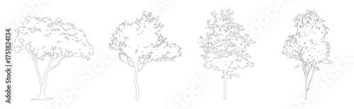 CAD Tree Line Drawing Set, Minimal Outline Trees for Architecture and Landscape Design