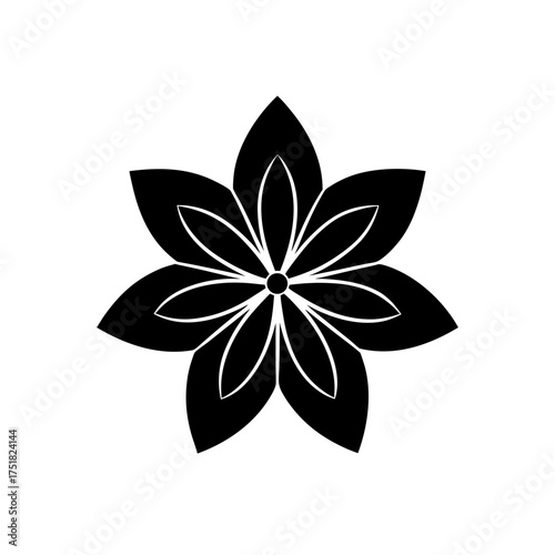 Simple black and white flower art on transparent background silhouette