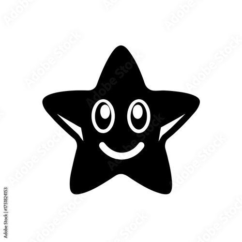Happy black star with white eyes on transparent background silhouette