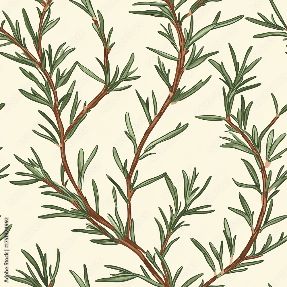 Naklejka premium Hand-drawn rosemary sprigs seamless botanical pattern on light background