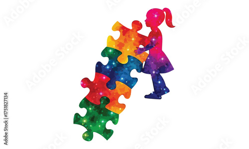 Autism Superhero Kids – Puzzle Piece Boy and Girl Silhouettes, Neurodiversity Awareness Art