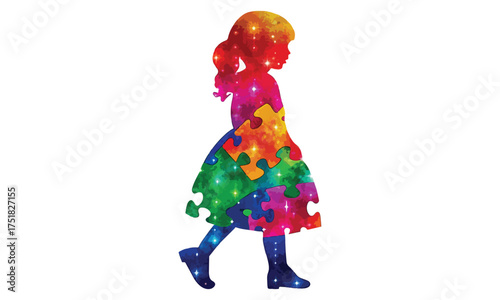 Autism Superhero Kids – Puzzle Piece Boy and Girl Silhouettes, Neurodiversity Awareness Art
