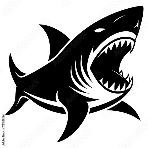 Fierce ocean predator silhouette with an open mouth and sharp teeth ready to attack symbolizing danger and marine life