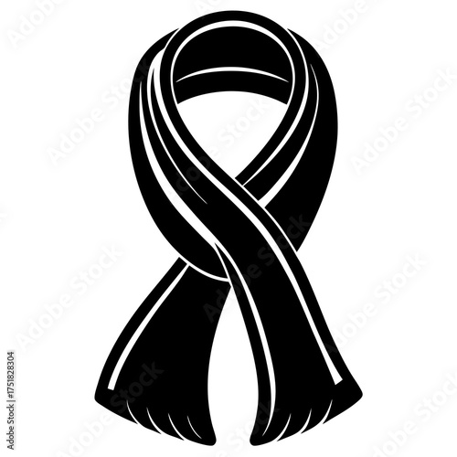 Elegant black silhouette of a flowing scarf isolated on a clean background perfect for fashion and accessory designs
