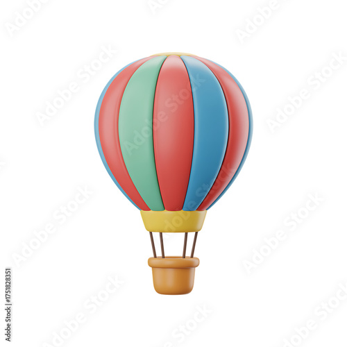 Cartoon striped hot air balloon isolated on transparent background in 3d rendering